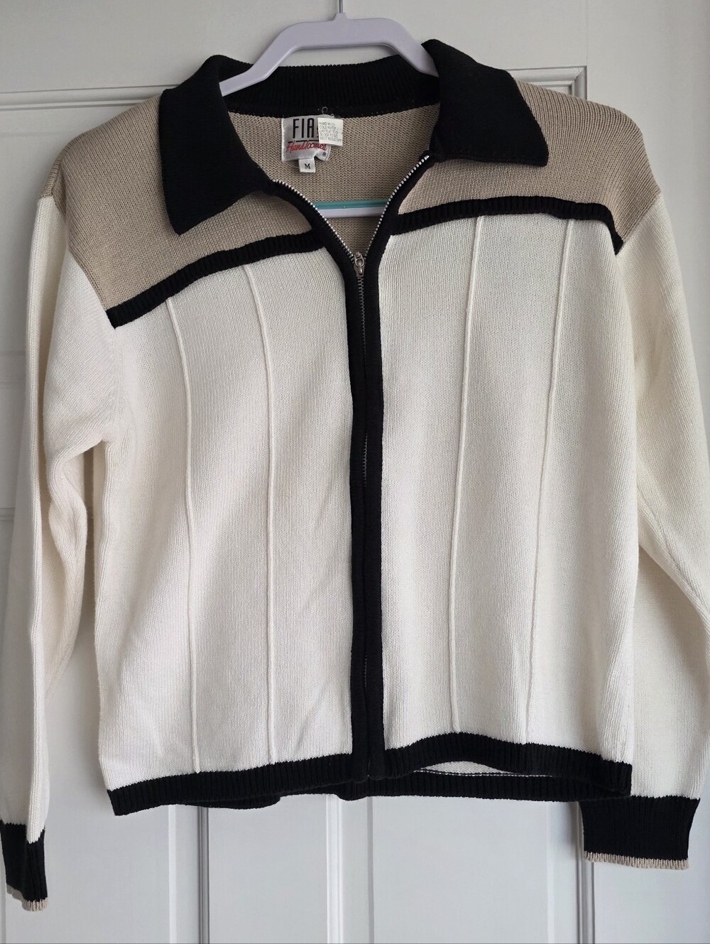 Vintage FIA Collection Italia Knit Zip-Up Sweater Jacket | Cream Color